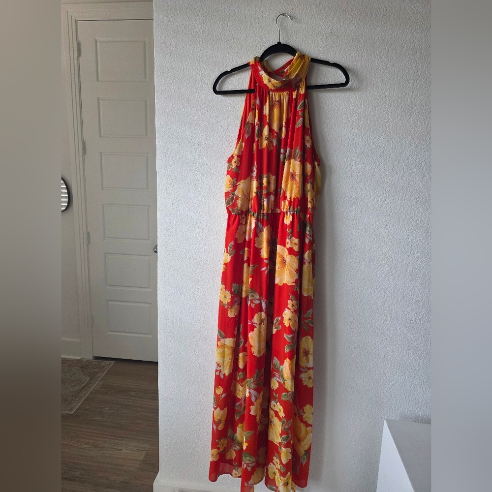 Cato Red Orange and Yellow Floral Plus Size Maxi Dress
